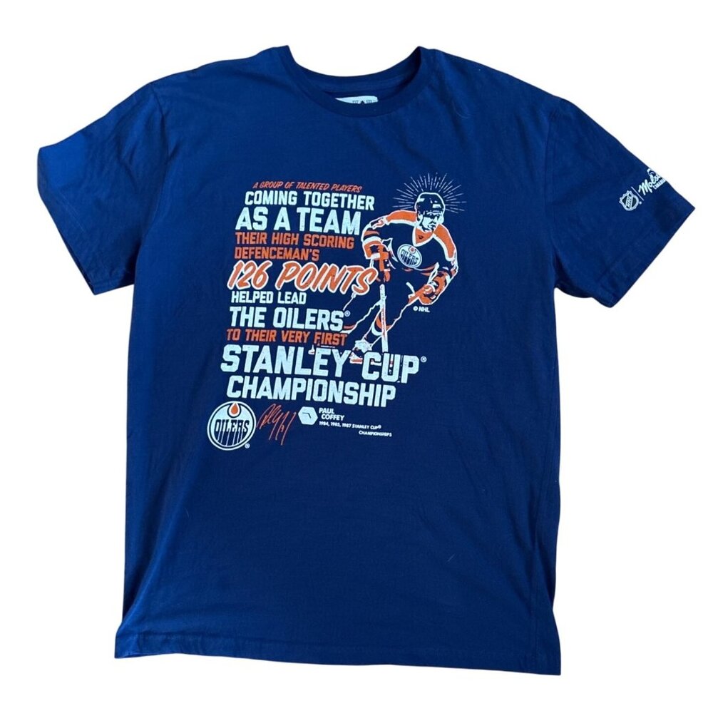 Edmonton Oilers T-Shirt Paul Coffey Stanley Cup Mens Large Molson Canadian NHL